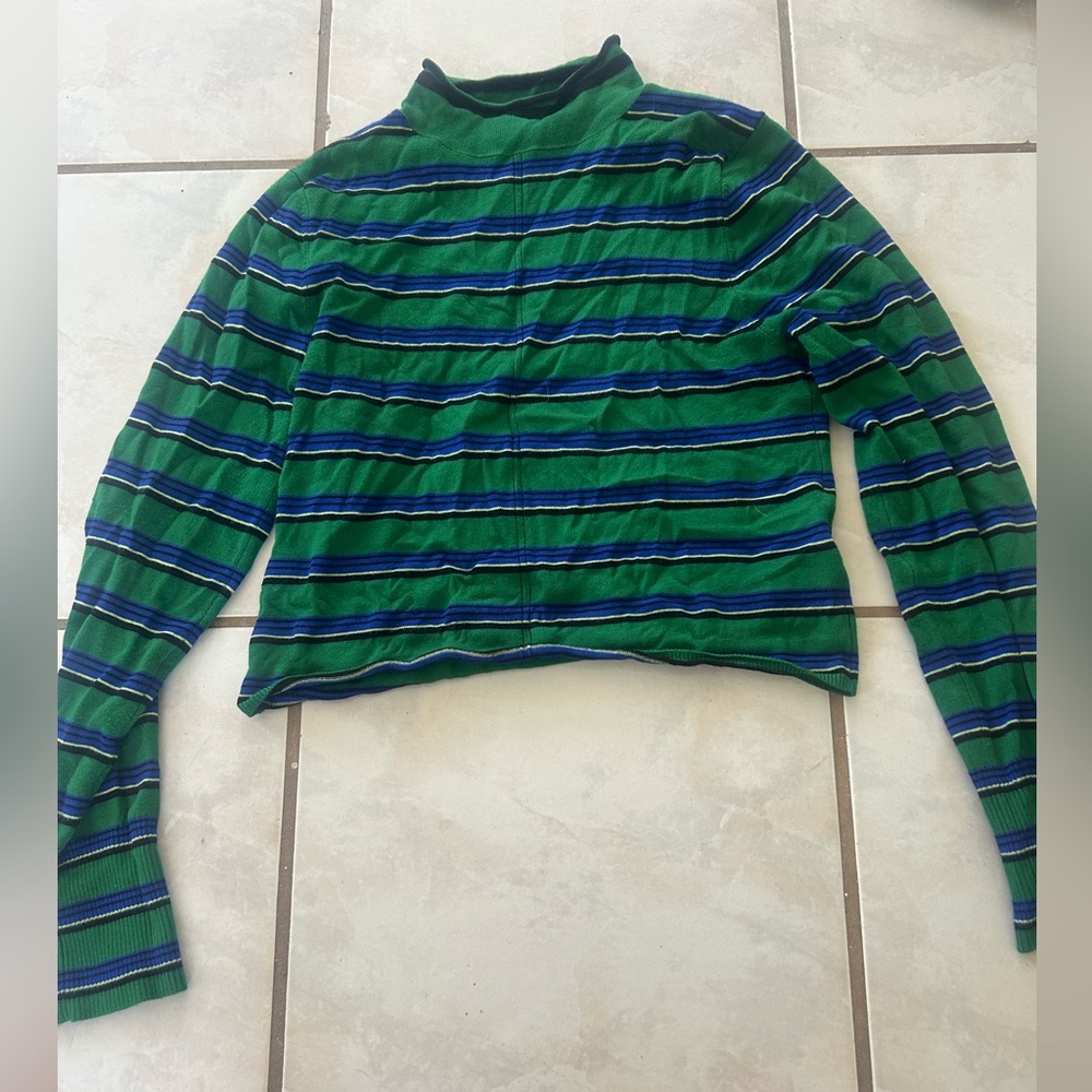 Urban Outfitters Green & Blue Striped Cropped Turtleneck Sweater